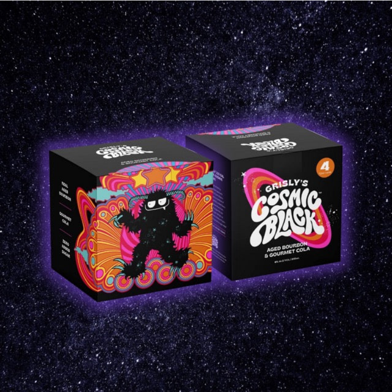 Grisly's Cosmic Black Aged Bourbon & Gourmet Cola (4 Pack) 355ml