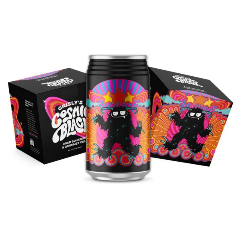 Grisly's Cosmic Black Aged Bourbon & Gourmet Cola (4 Pack) 355ml